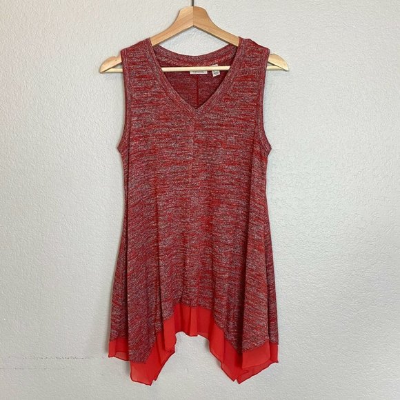 LOGO Lori Goldstein Space Dye Sweater Tank Top XS Sleeveless Guava Red A302429 - Picture 2 of 10
